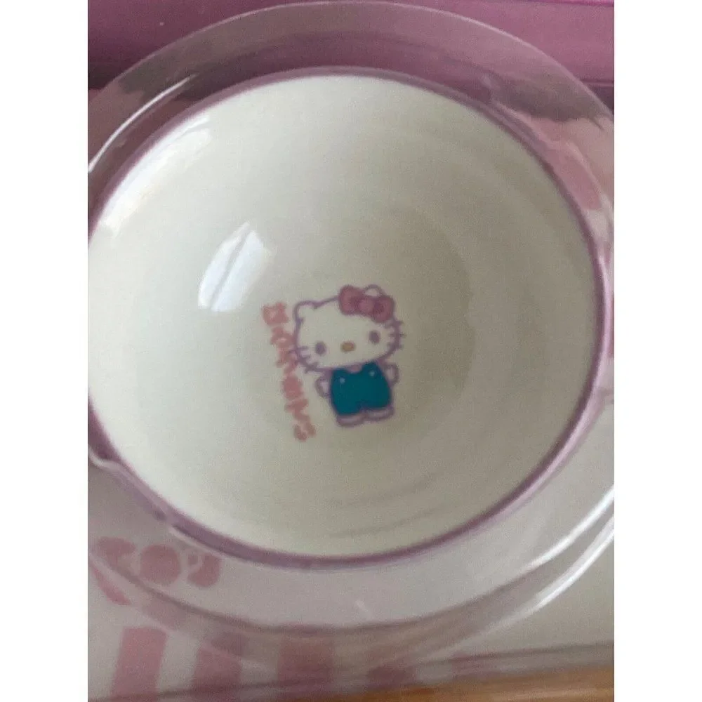 3 Piece Sanrio Hello Kitty Pink Ceramic Sushi Set With Sauce Bowl and Chopsticks